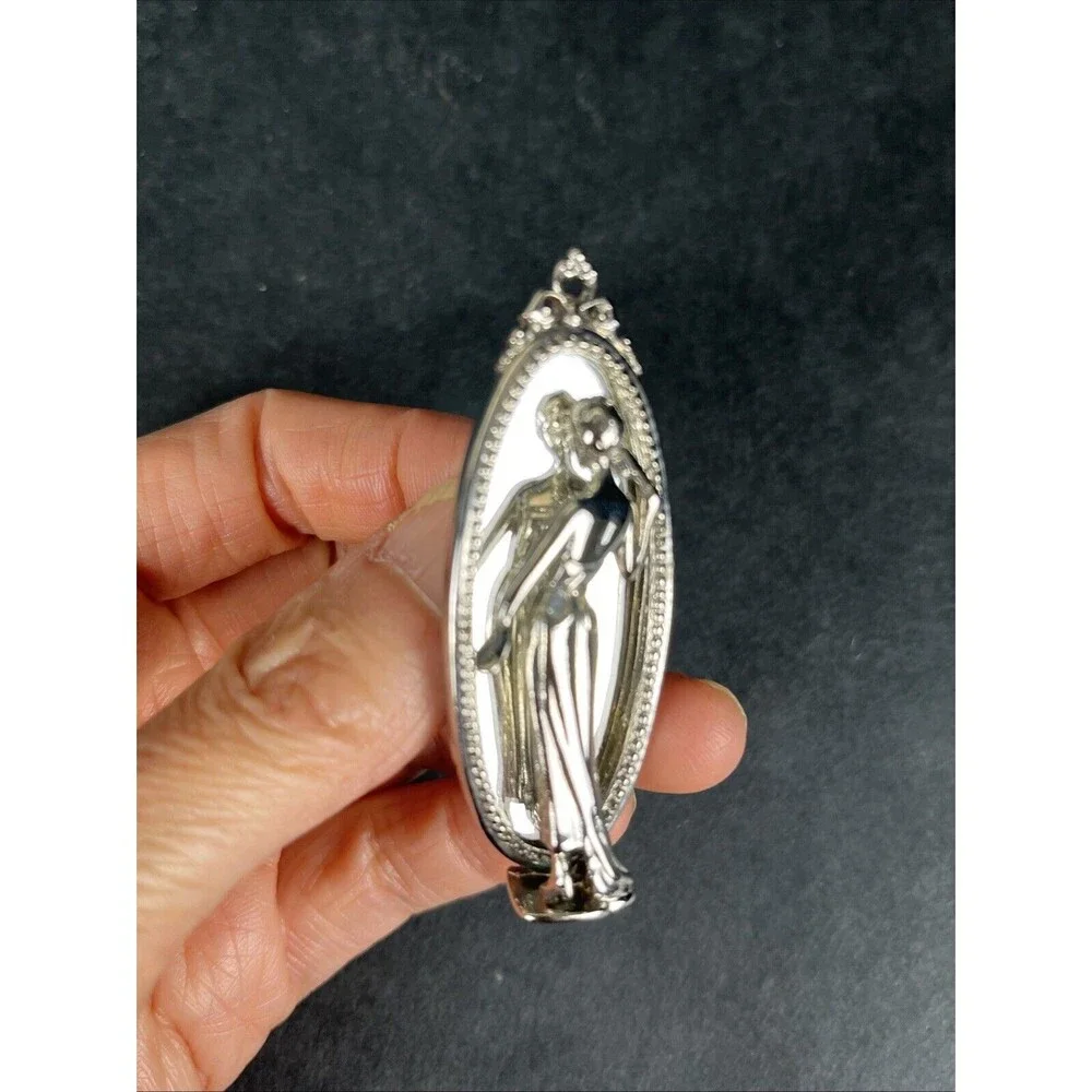 VTG Signed LR MAR01 Silver Oval Glamour Lady Looking In Mirror Brooch Pin‎ 2.25
